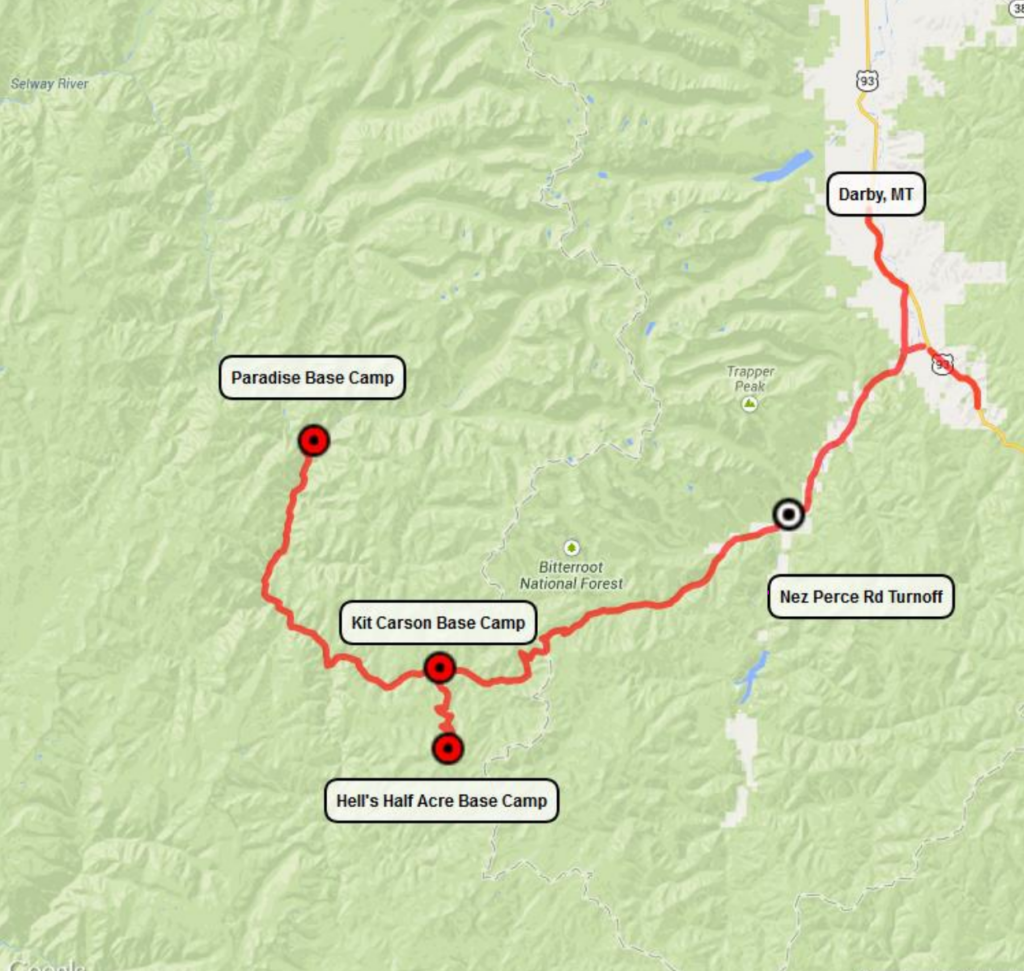 Directions map to Cameron Outfitters camp